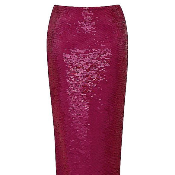 New Summer House of CB Alexis Pink Sequin Satin Maxi Skirt Sz XS (US 2-4) - Picture 6 of 7